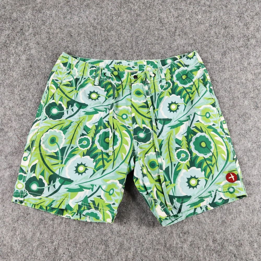 Relwen Hybrid Shorts Men 32 Green Floral Drawstring Nylon Summer Casual Outdoor